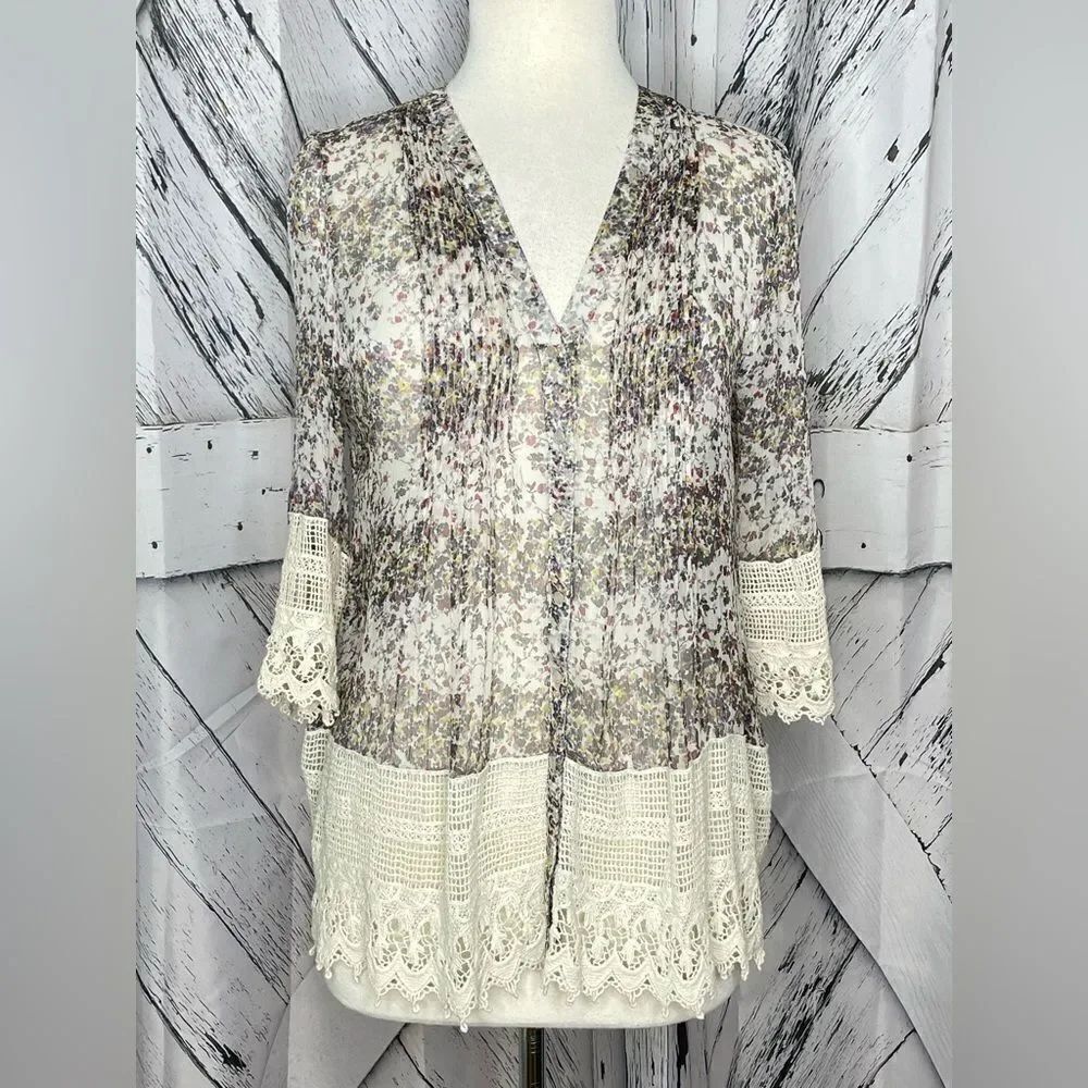 Sundance sheer blouse with crocheted sleeves S